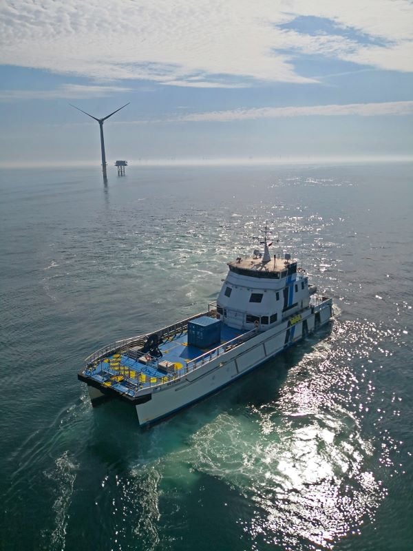 Eines der von Crowther entworfenen Windpark-Unterstützungsschiffe der dänischen Firma MHO-Co