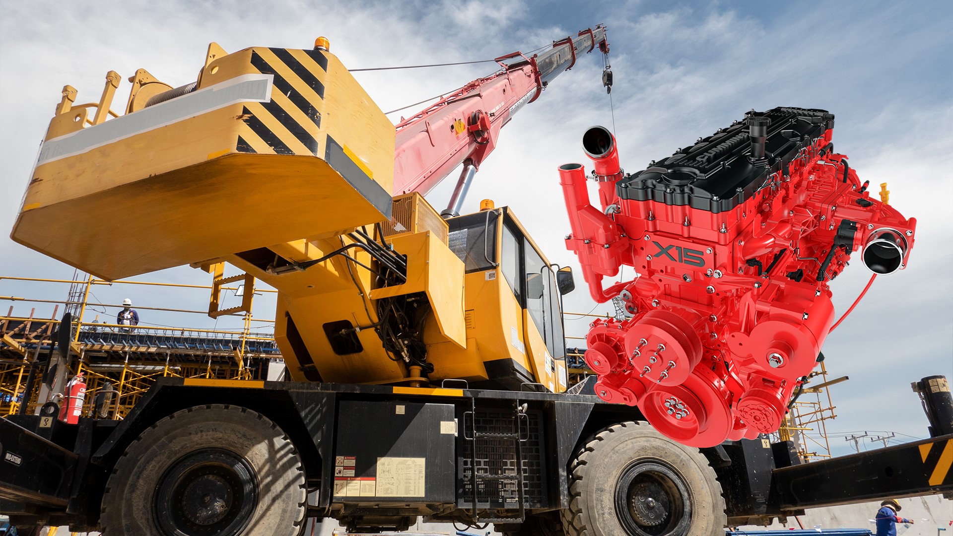 X15-Motor mit Baumaschinen