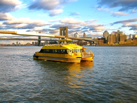 Passagierboot, das den Fluss hinunterfährt