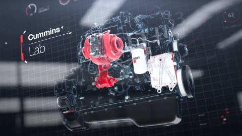 Blaupause eines Cummins-Bauteils mit der Aufschrift „Cummins Lab“ neben der Technologie