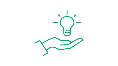 Hand mit Glühbirnensymbol