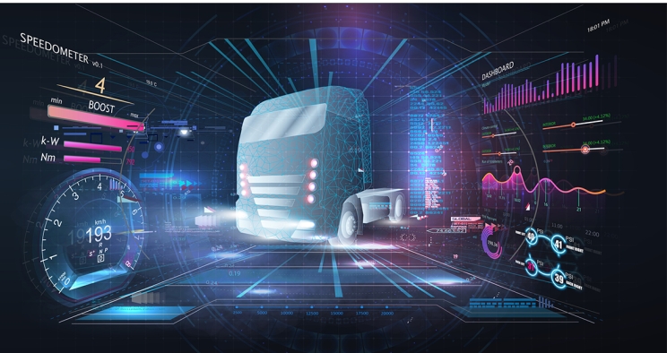 Grafik, die die technischen Komponenten eines Sattelschleppers zeigt