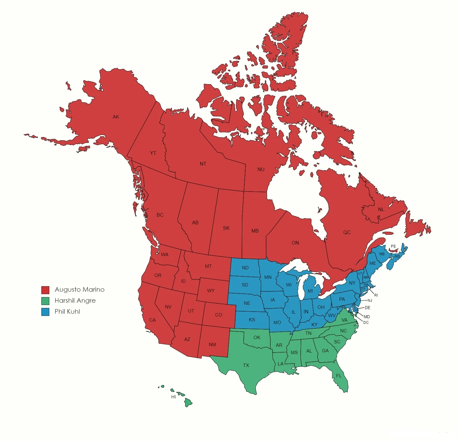 Territorios de ventas de EE. UU. y Canadá