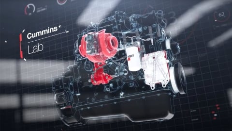 Plano de componentes de Cummins con las palabras Cummins Lab junto a la tecnología