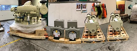 Une gamme complète de moteurs Cummins prête à être livrée de Granby Diesel au chantier naval de Jobi.