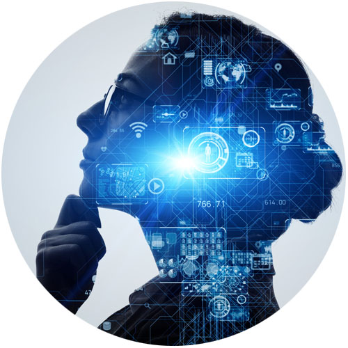 femme avec superposition de ligne numérique bleue