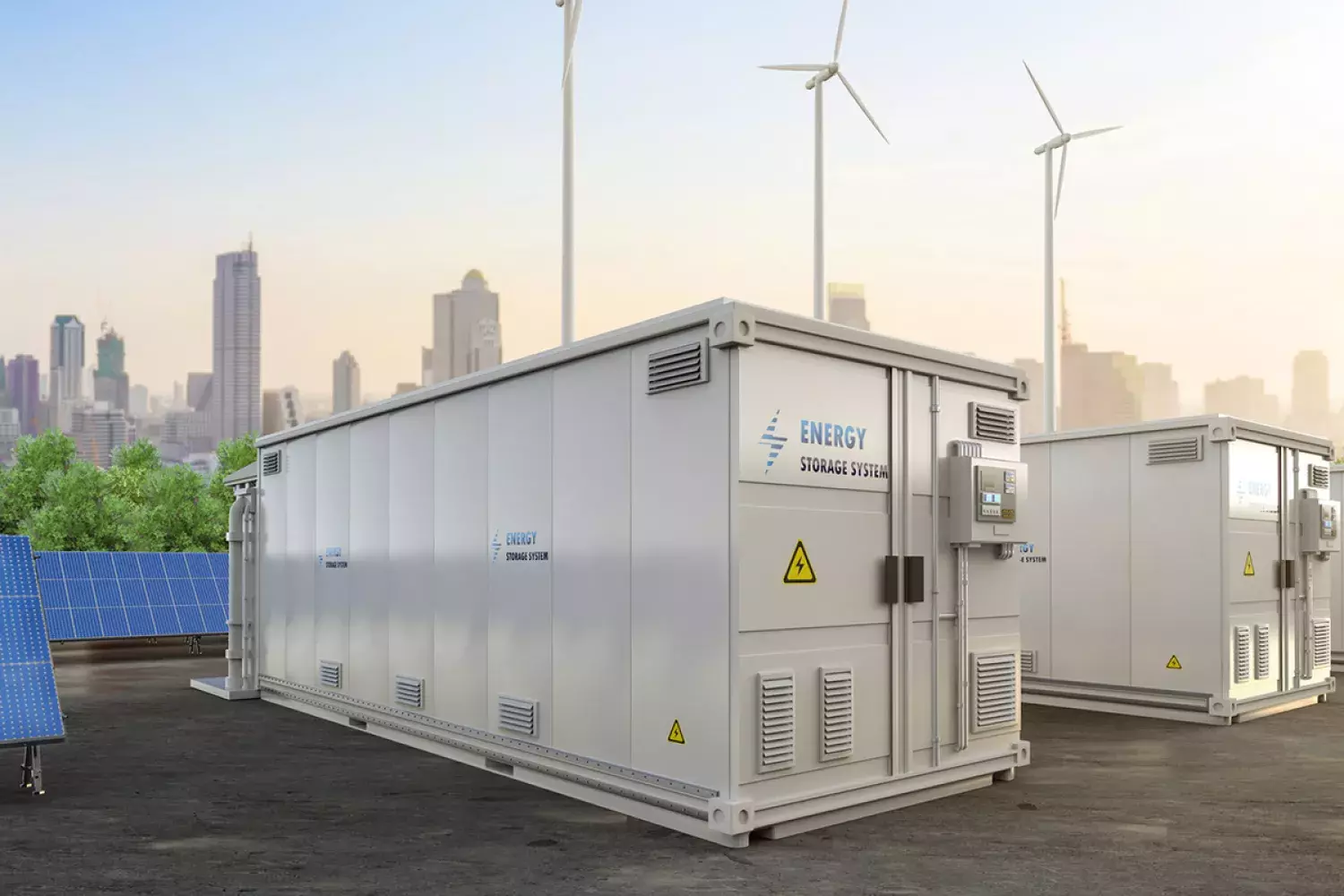 Système de stockage d’énergie par batterie à côté d’un parc éolien