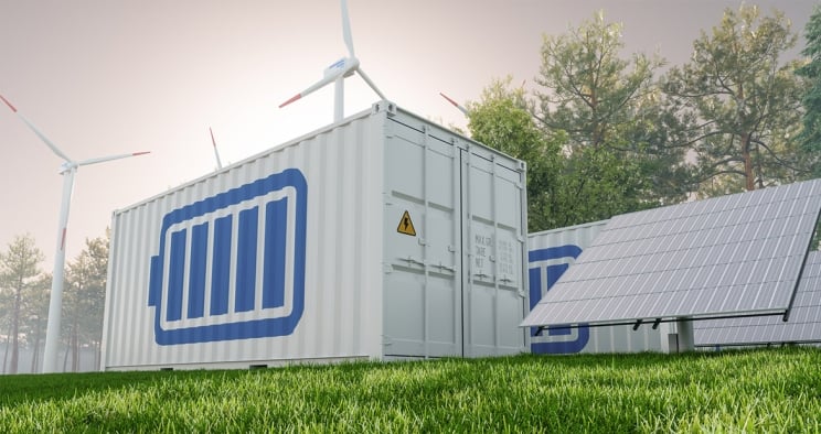 Conteneur de batterie dans un champ