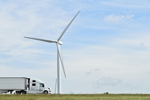 A truck passes through the Meadow Lake Wind Farm.
