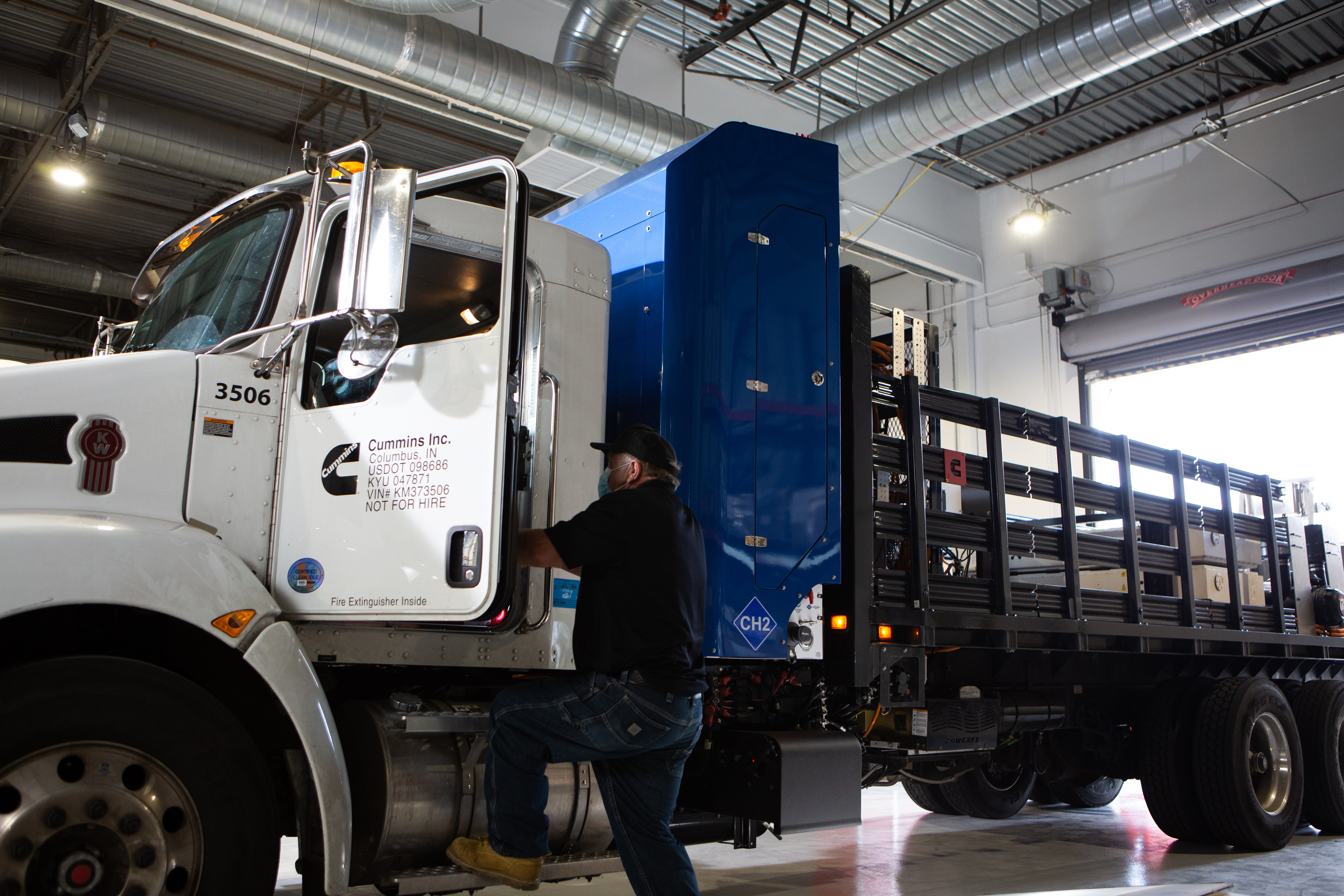 Hydrogen truck shown in West Sacramento facility.