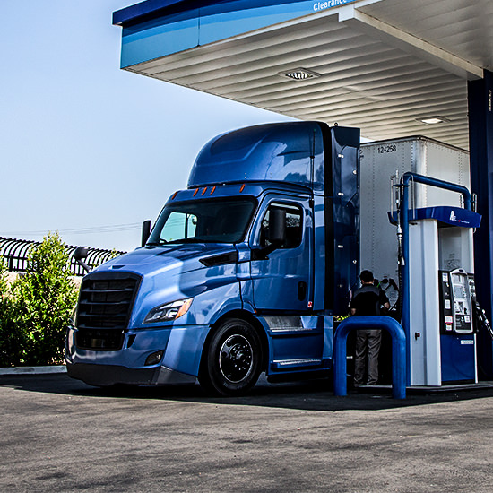 semi truck at gas station