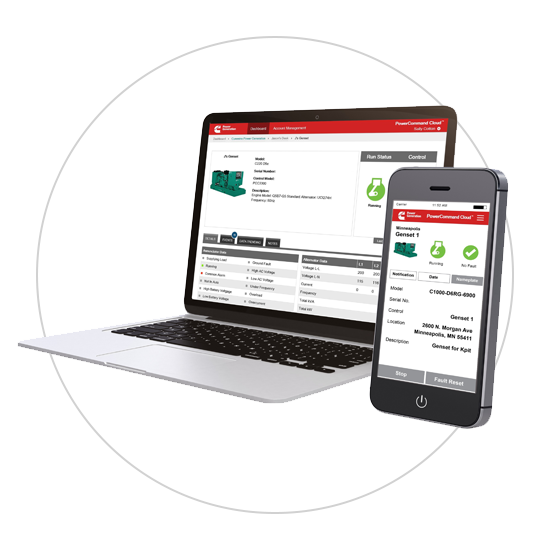 PowerCommand Cloud™ on a laptop and mobile phone.