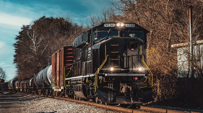 train shown moving on tracks towards the camera