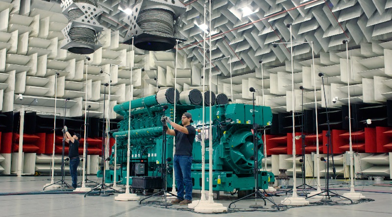 acoustical technology center professionals ready a cummins generator set for testing