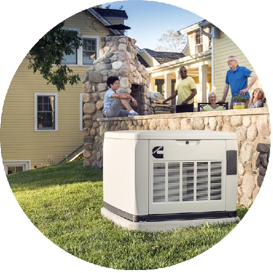 home generator shown installed outside of family home