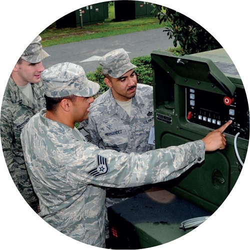 Personal militar encendiendo un generador