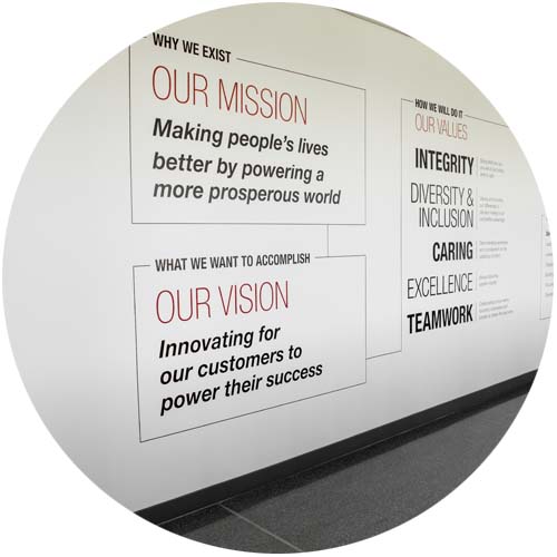 mission and visions displayed at the DBU HQ