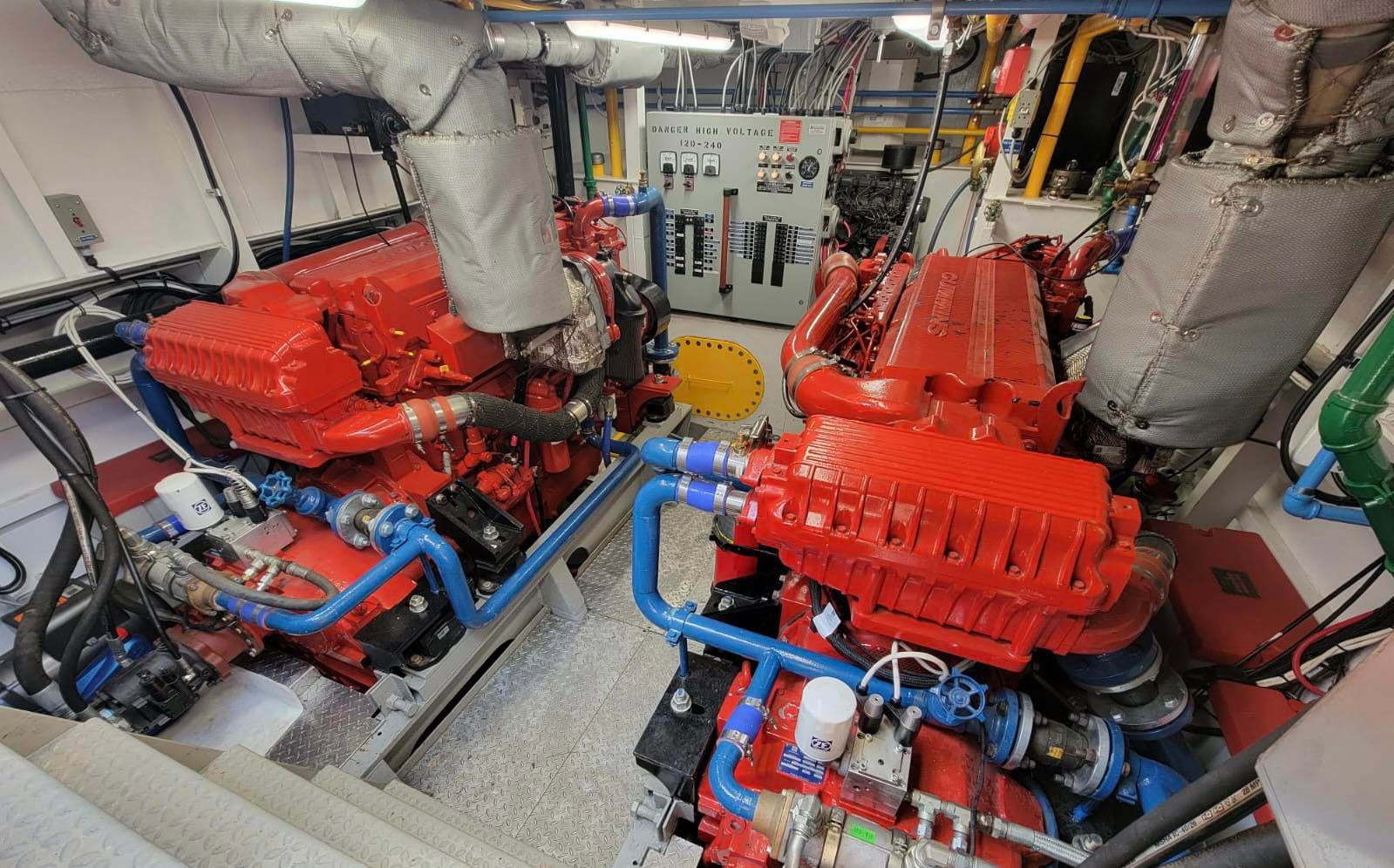 The new Cummins X15 engines in the Delores’ engine room.