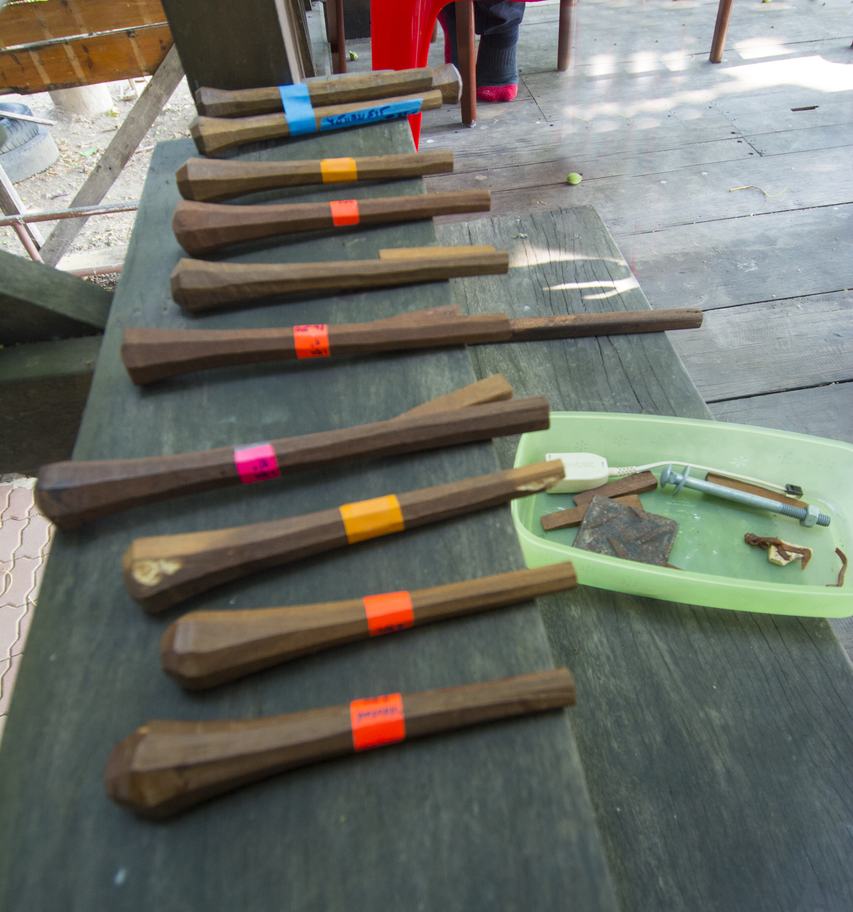 The hand crafted tree nails or trunnels are still used on some jobs but metal bolts are also used.