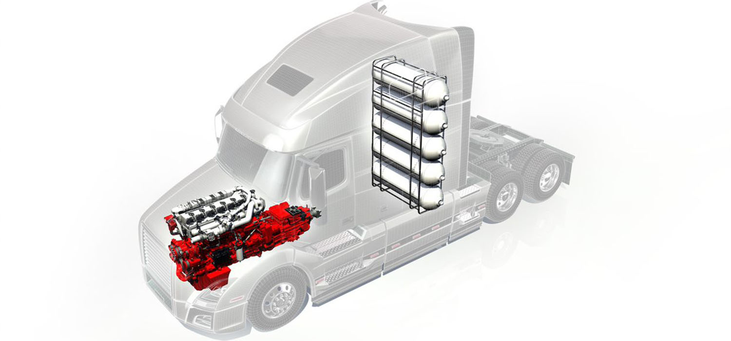 Transparent semi with red engine inside
