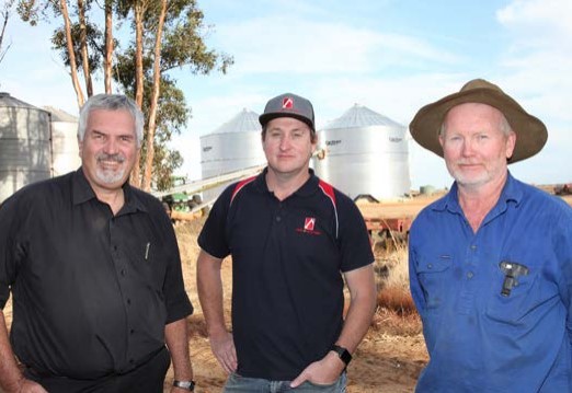 Ken Brain (right) with Cummins sales executive Adrian Melotto (left) and Pumps, Pipes and Power owner John Byrne.