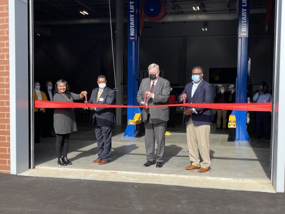 From left: Regent Nisha Powers, member of the Tennessee Board of Regents, TCAT Memphis President Roland Rayner, Memphis Mayor Jim Strickland, Fernando Herndon of Cummins Inc.