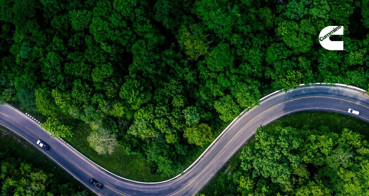 Autos fahren auf einer windigen Straße durch den Wald