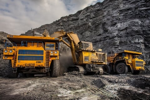 Mining vehicles in a quarry