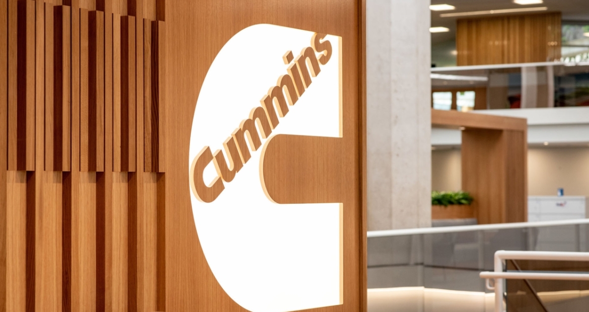 cummins logo displayed in office building