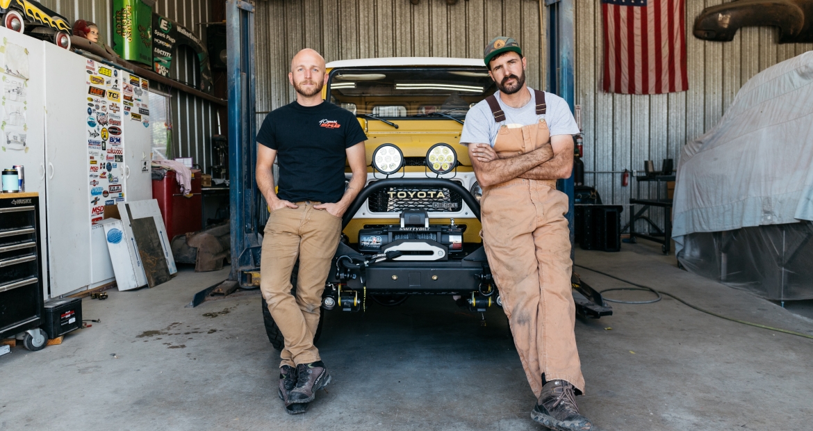 Steven Ploog (left) and Nathan Stuart (right) are taking their two re-powered classic Land Cruisers for a carbon-neutral spin to Panama. Both vehicles will be powered by R2.8 Cummins Turbo Diesel crate engines.