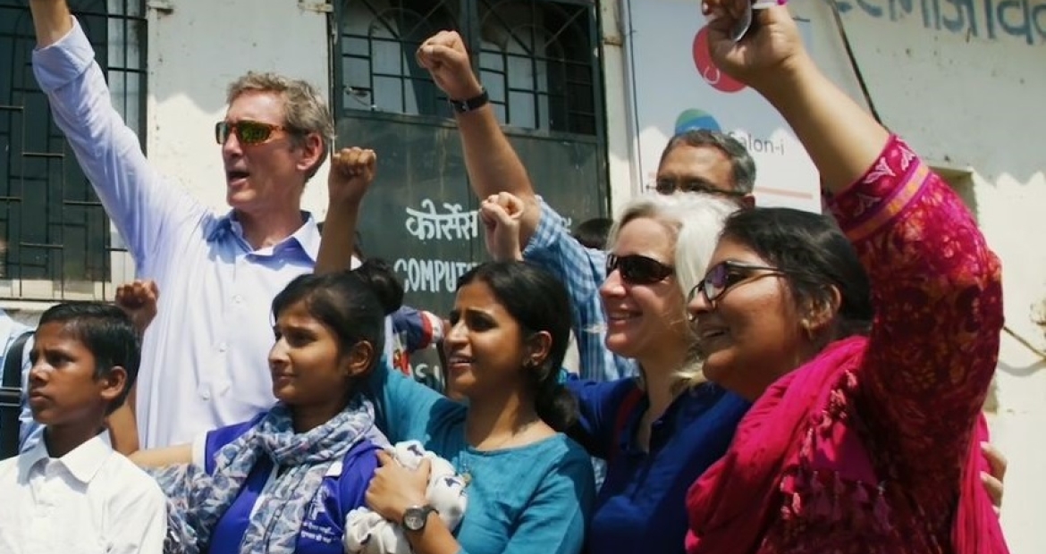 Cummins Chairman and CEO Tom Linebarger (second from left) visits with Cummins Powers Women participants in India.