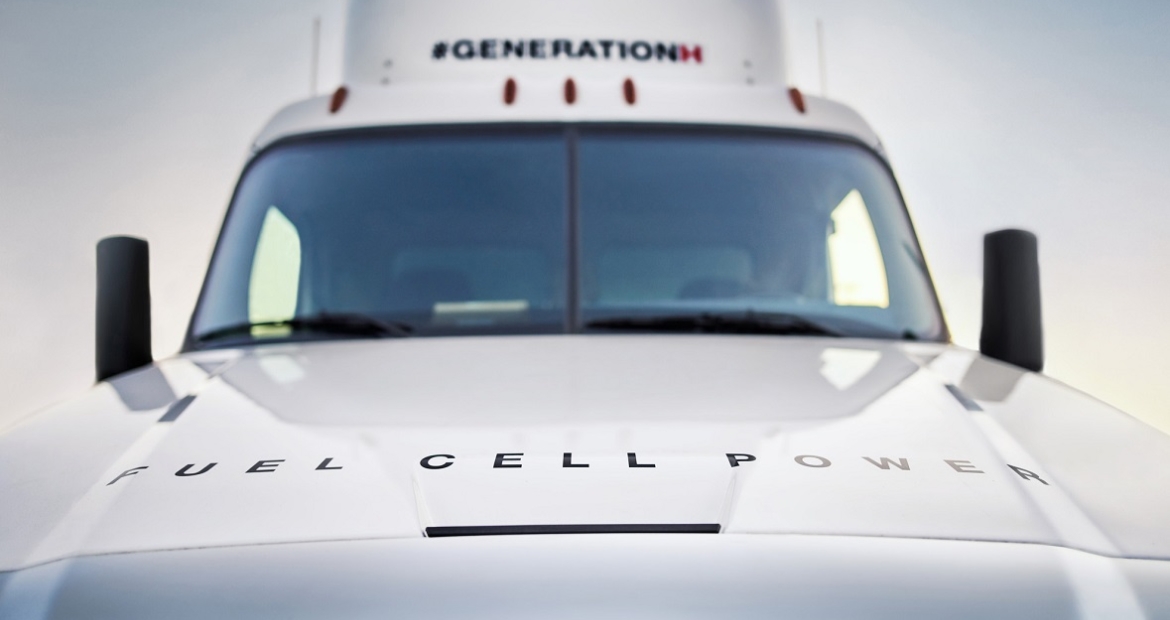 A truck powered by a Cummins' hydrogen fuel cell.