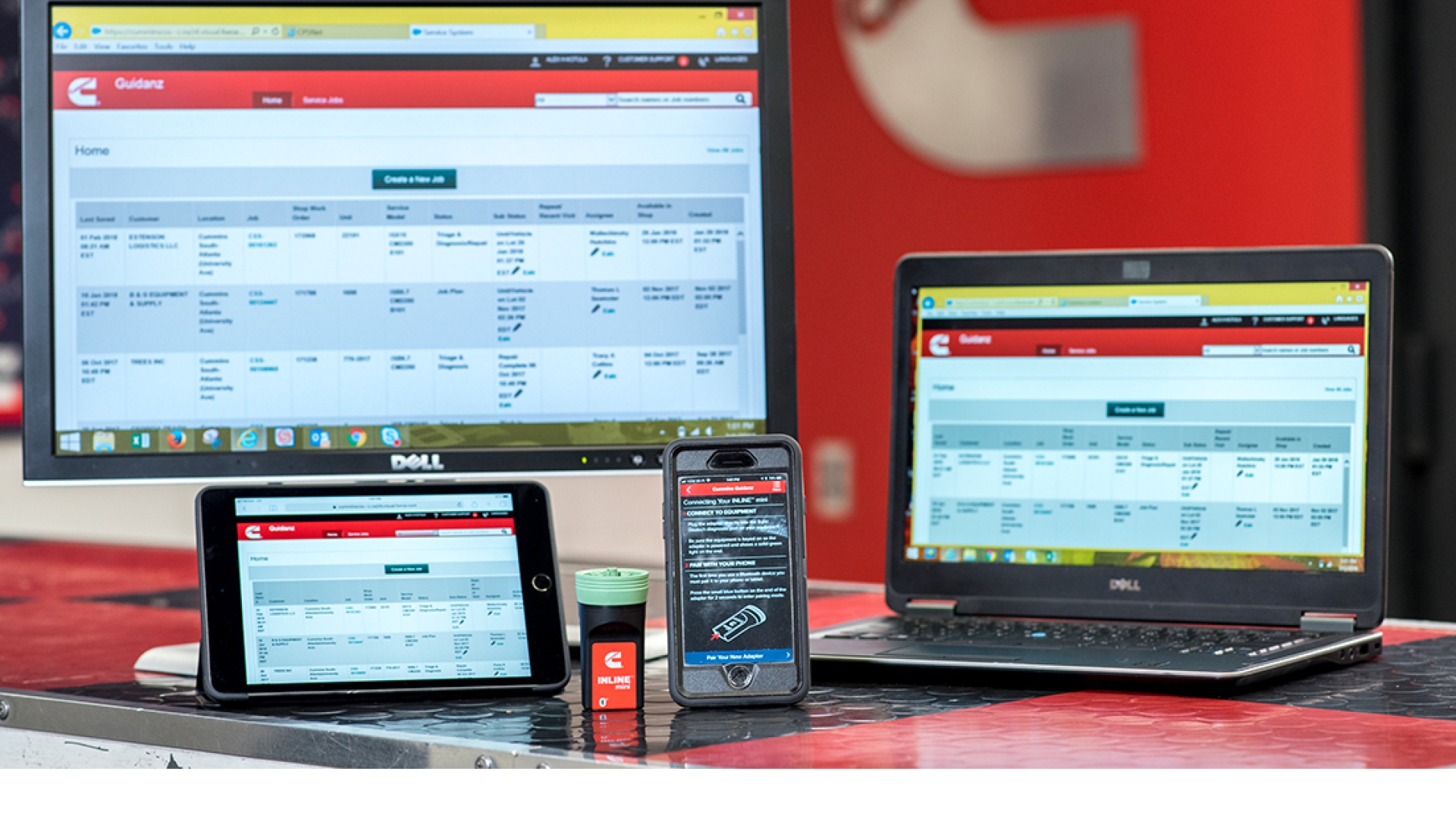 Devices with the Guidanz website on the screens