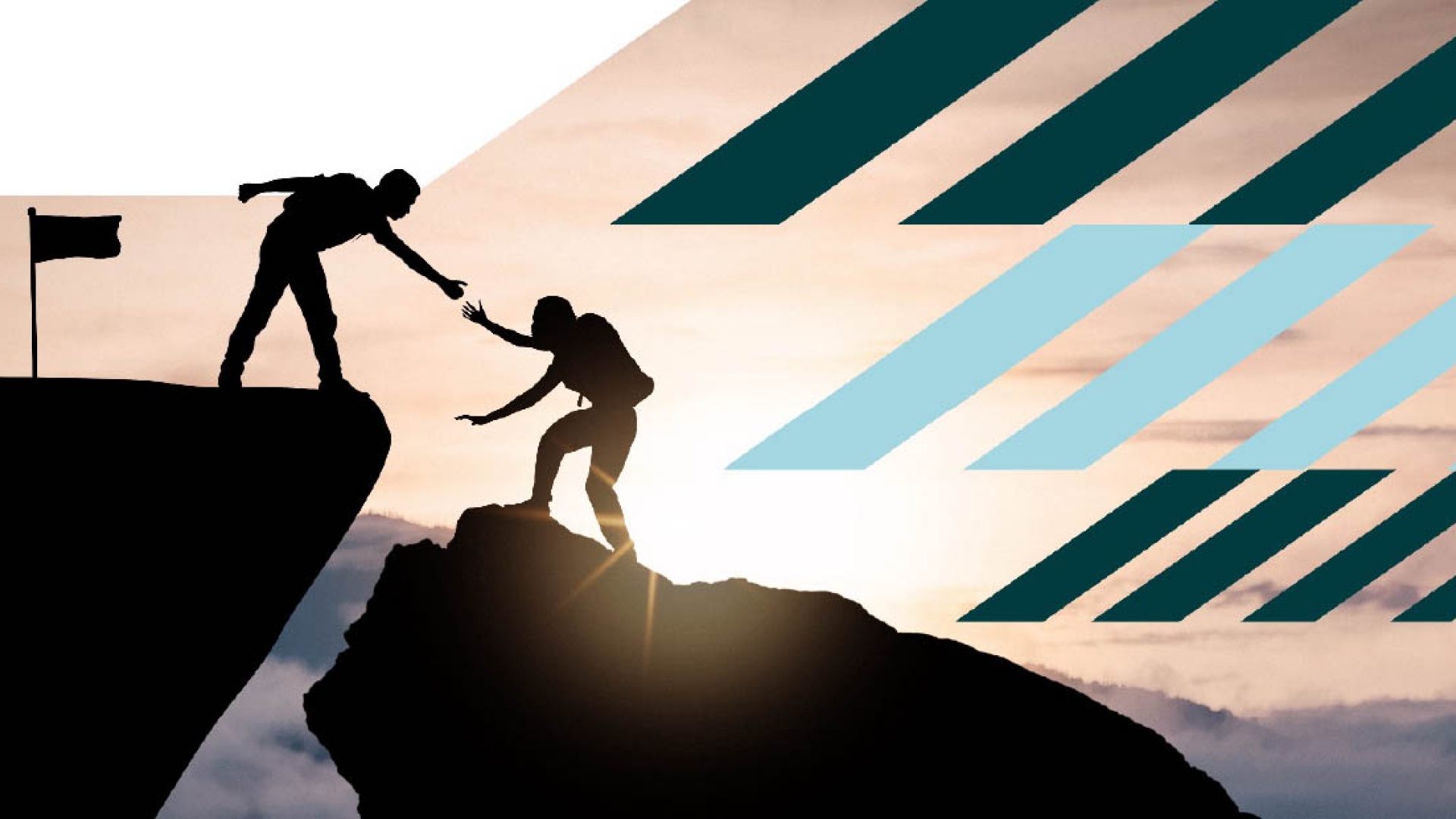 Person helping another person climb a rock