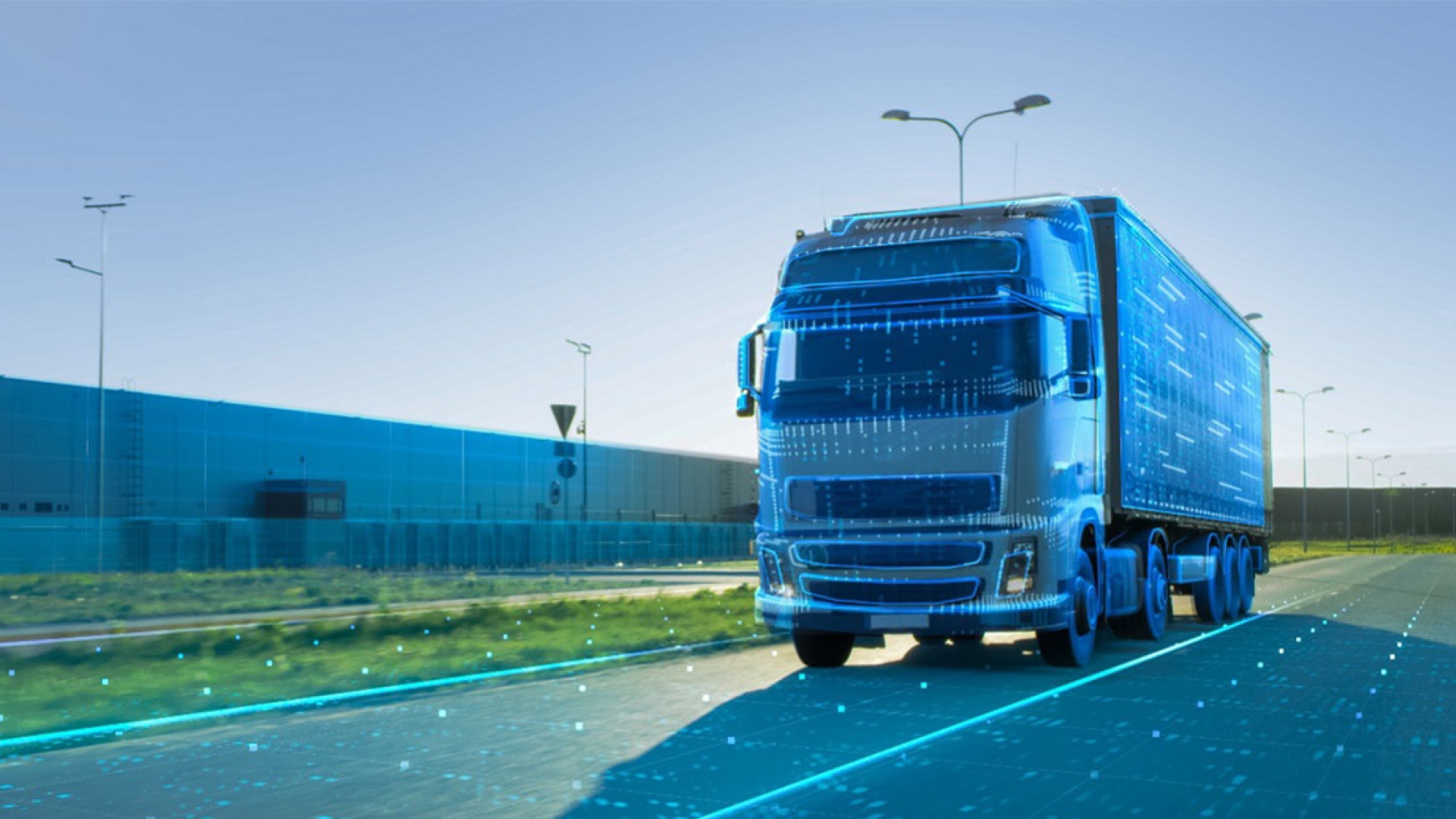 Semi truck driving on road