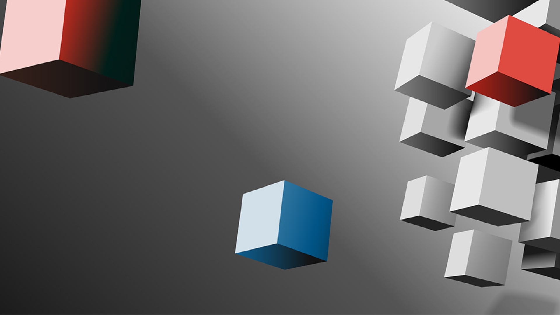 Cajas 3D flotando frente a fondo gris