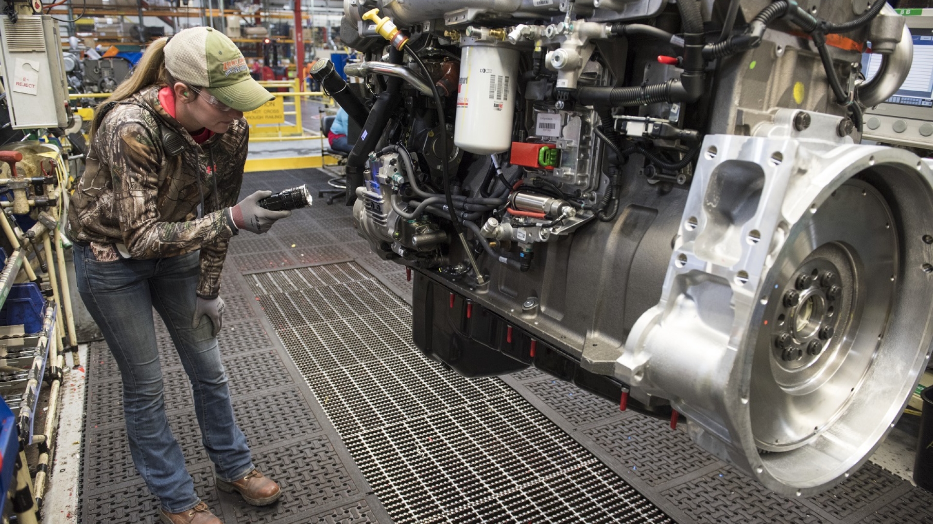 A Cummins employee inspects an engine at the company's Jamestown Engine Plant in Jamestown, New York (USA). The plant, which produces several engine models, is nearing the production of its 2 millionth engine. A Cummins employee inspects an engine at the company's Jamestown Engine Plant in Jamestown, New York (USA). The plant, which produces several engine models, is nearing the production of its 2 millionth engine.