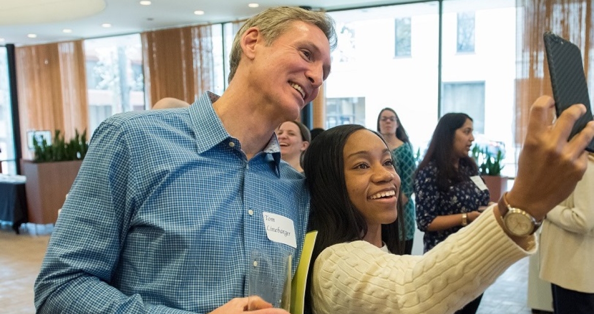 Cummins Chairman and CEO Tom Linebarger attends a meeting of the Women's Affinity Group in 2017. Cummins Chairman and CEO Tom Linebarger attends a meeting of the Women's Affinity Group in 2017.