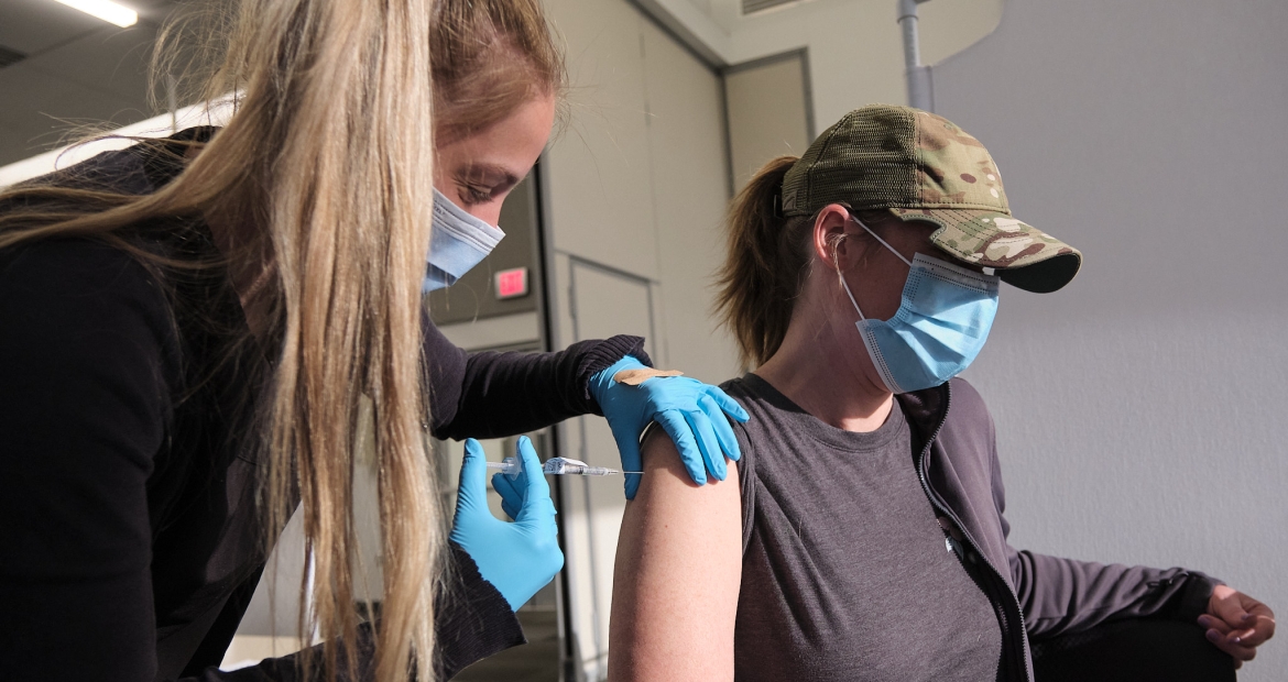 Nicole Wheeldon receives COVID-19 vaccine at Columbus MidRange Engine Plant