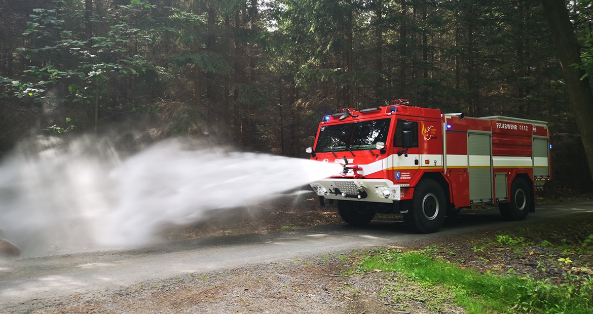 Tatra forest fire truck in action