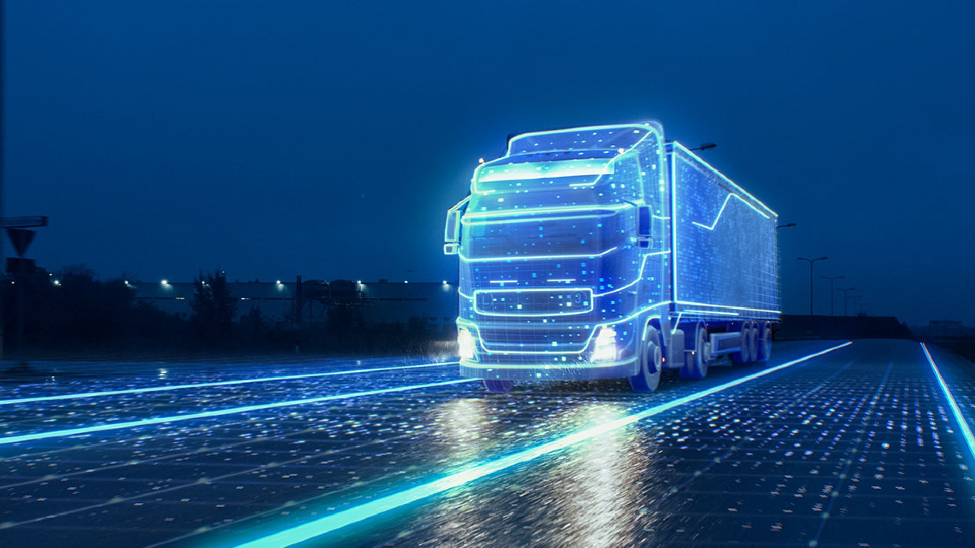 Semi truck driving on road