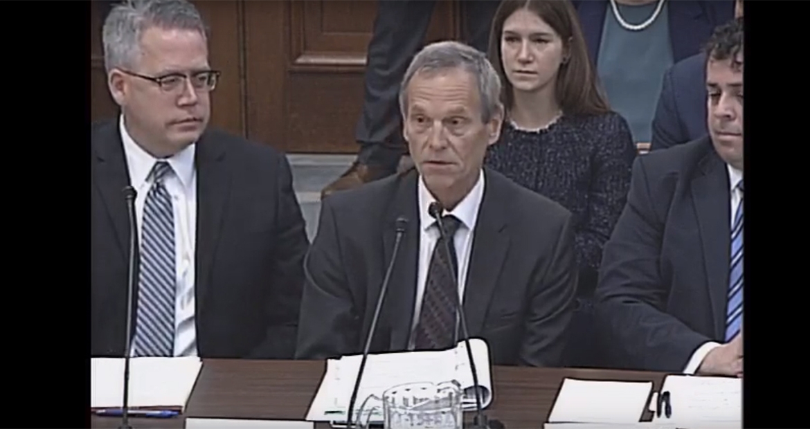 Dr. Wayne Eckerle, seated middle, testifies in front of the House Energy and Commerce Subcommittee on Environment and Climate Change in Washington, D.C.
