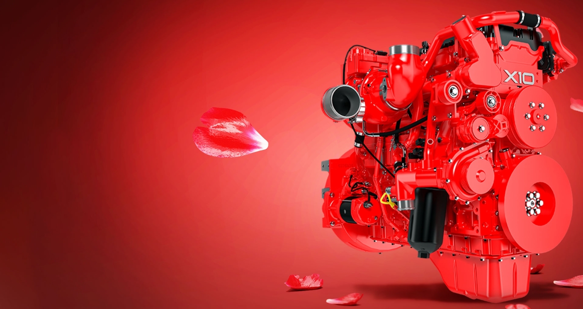 Cummins X10 engine with flower petals
