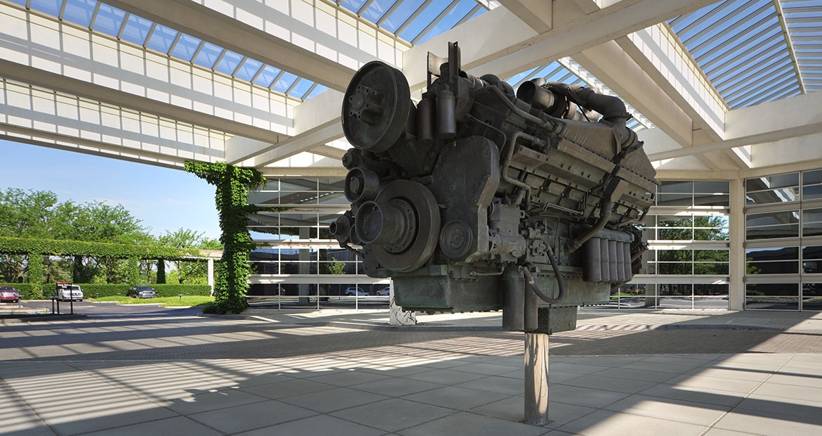 engine in front of office building