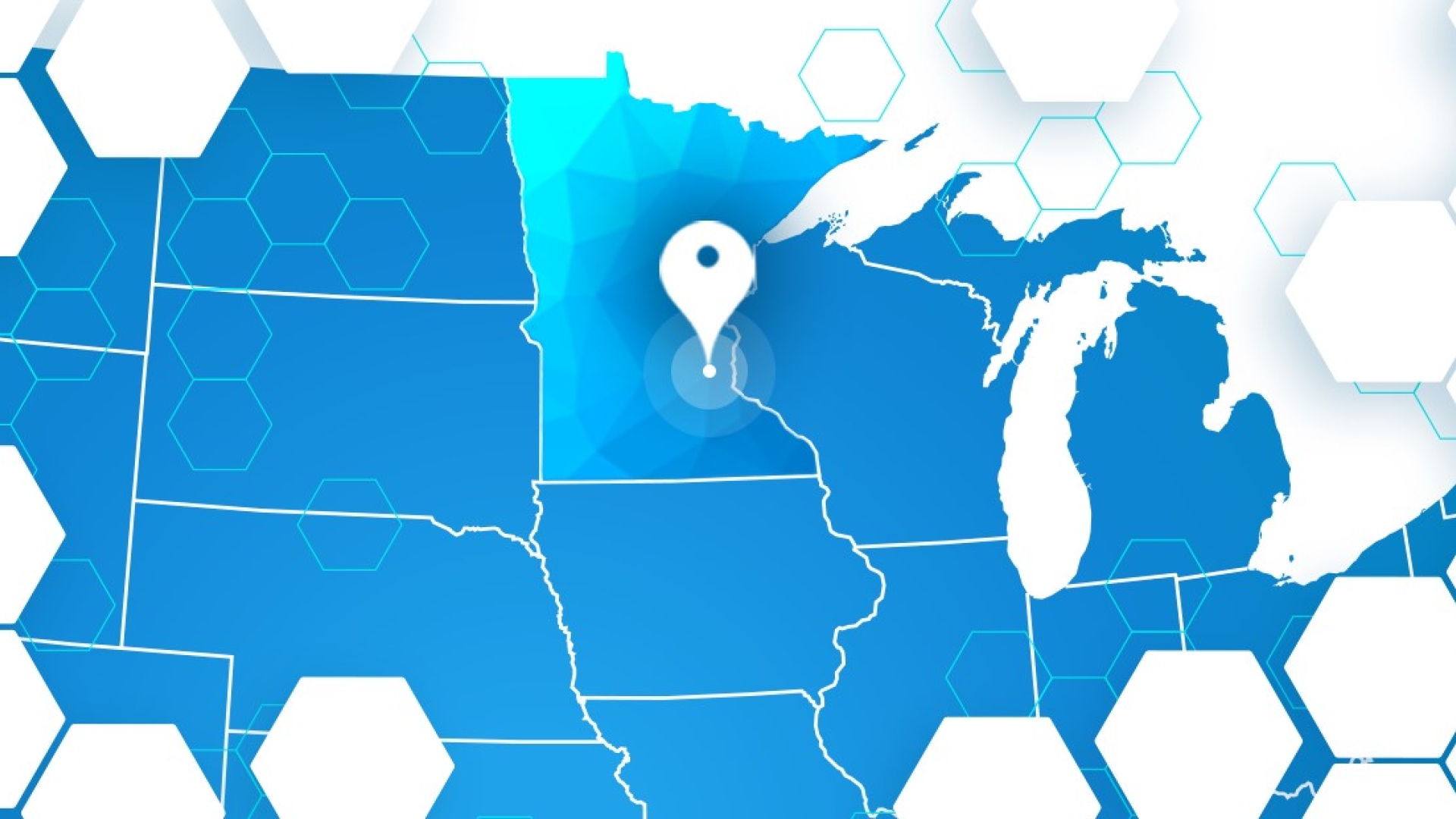 US map with pin dropped on Fridley, MN