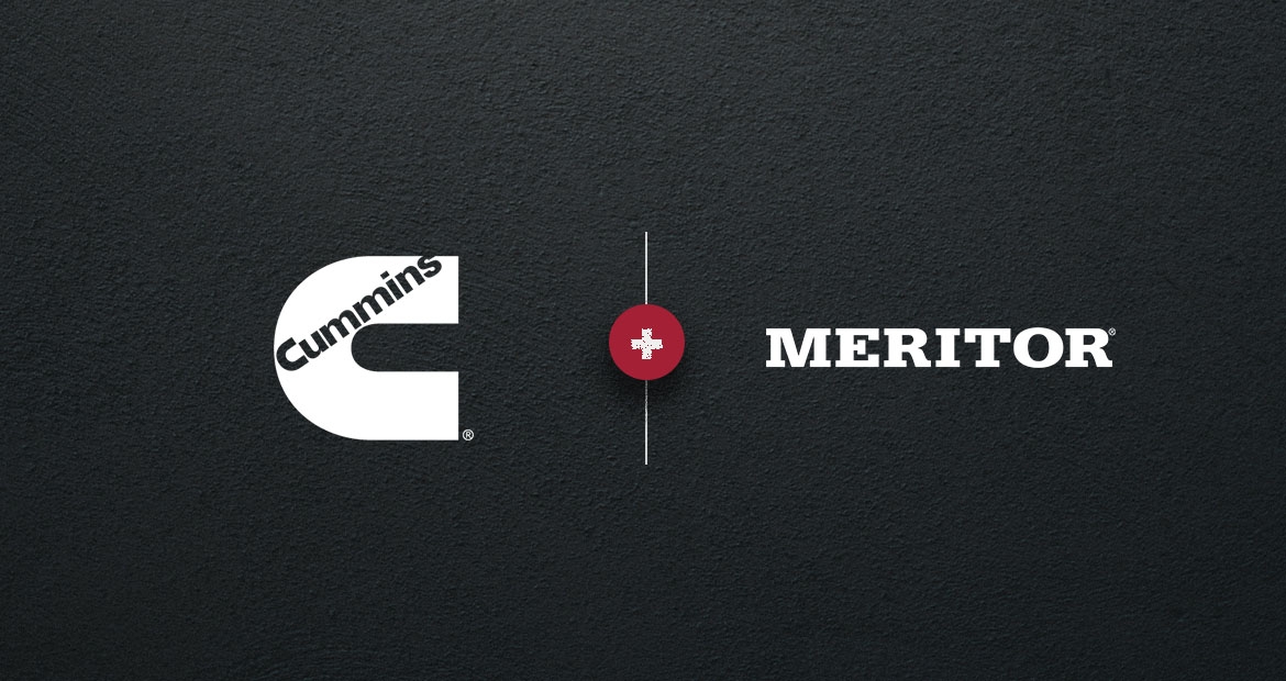 Loga Cummins a Meritor na černých podkladech