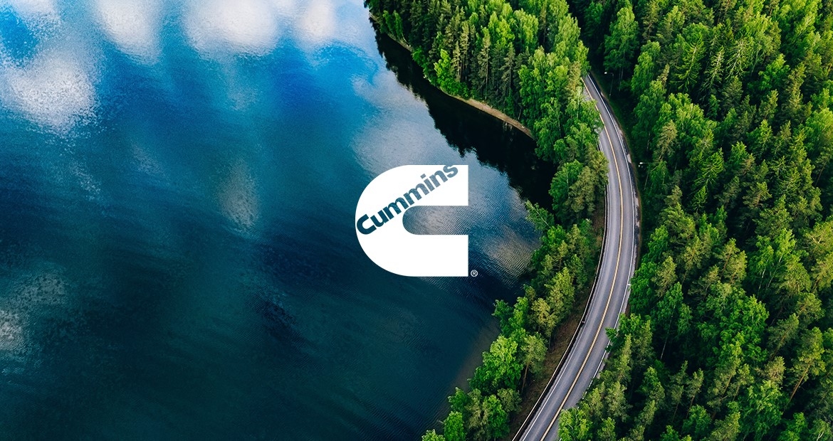 Cummins logo on lake front
