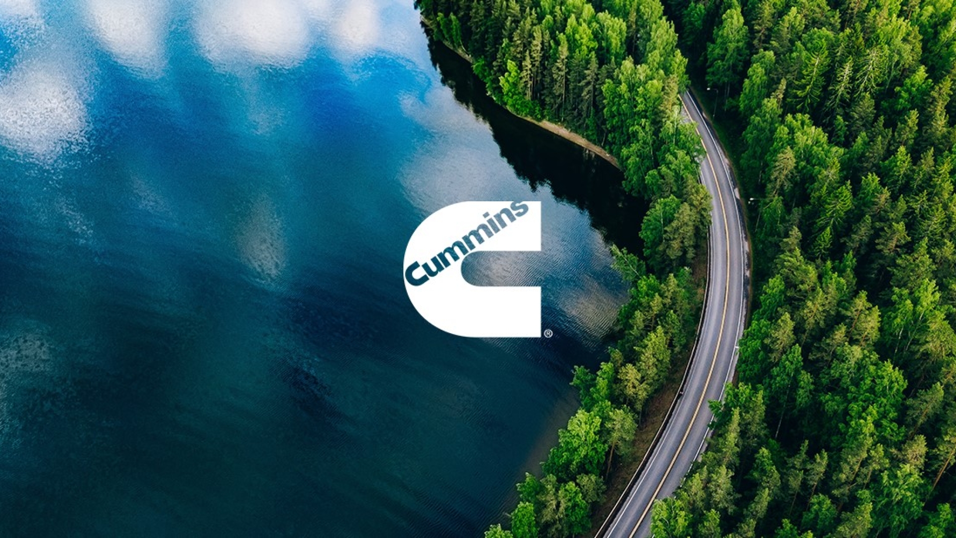 Cummins logo on lake front