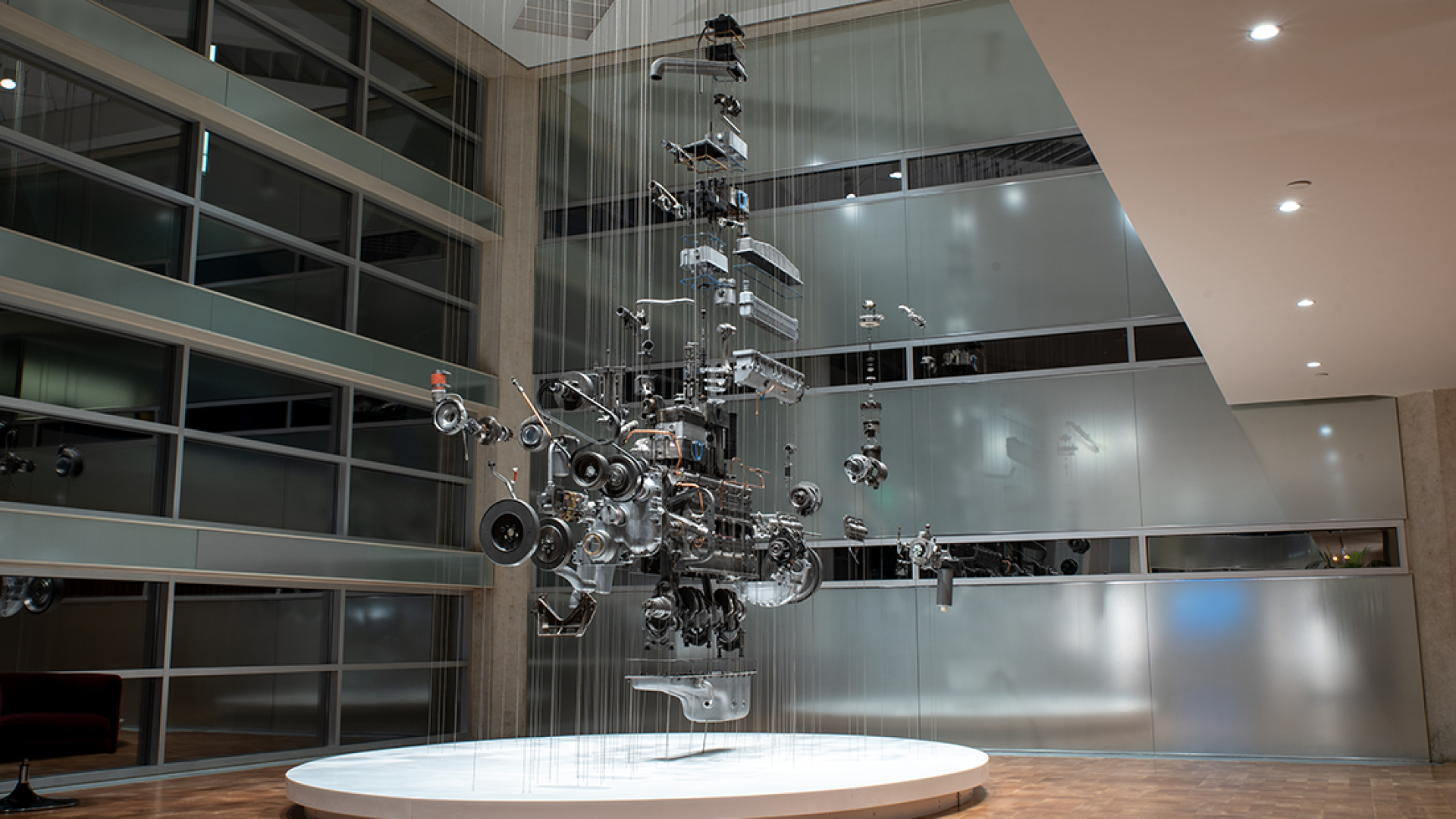 exploded engine in the COB lobby