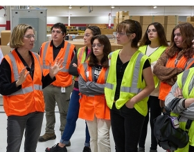 President and CEO Jennifer Rumsey tours the Columbus Engine Plant with students from Brown County High School.